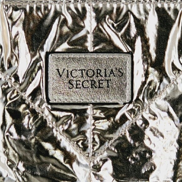 Victoria's Secret Metallic Rose Gold Chevron Tote Weekender Shopper Bag - Picture 3 of 10